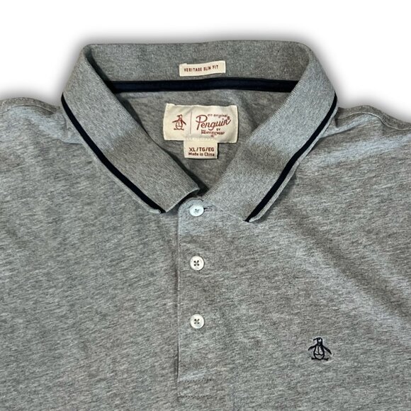 Penguin Heritage Slim Fit Polo Shirt XL Light Gray With Black Trim - Picture 4 of 5
